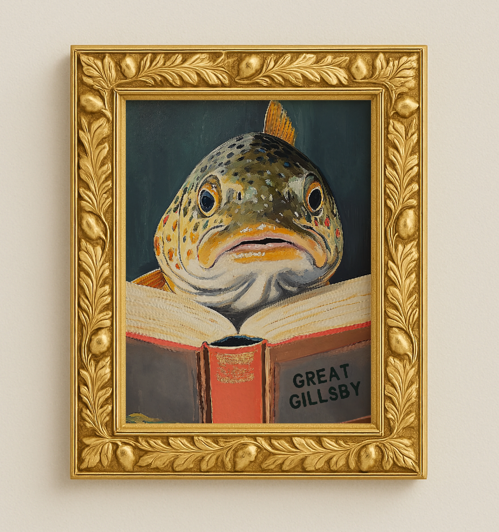Funny Fish Book Lovers Wall Art – Literary Animal Illustration, Motivational Quote, Bookish Decor, Cute Fish Print, Reading Nook Art