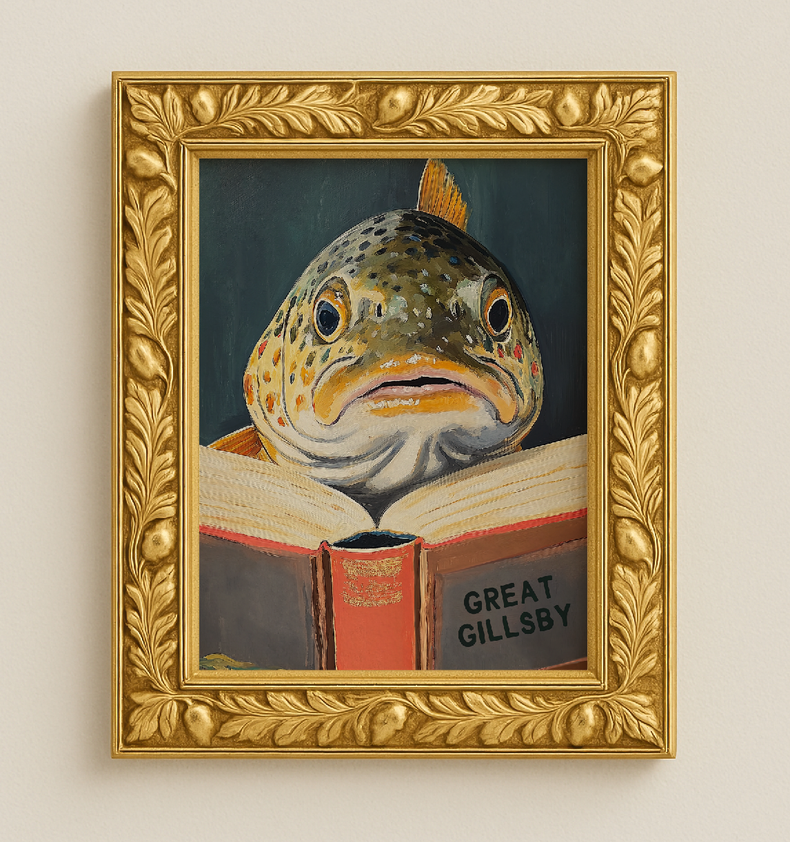Funny Fish Book Lovers Wall Art – Literary Animal Illustration, Motivational Quote, Bookish Decor, Cute Fish Print, Reading Nook Art