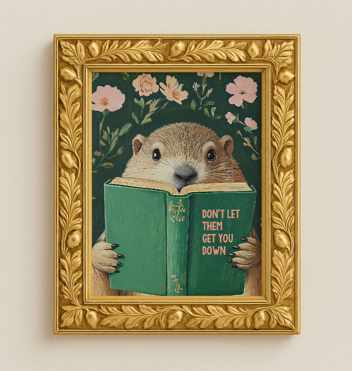 Whimsical Groundhog Reading Book Art Print - Literary Animal Wall Decor for Cozy Reading Nook RebelMod