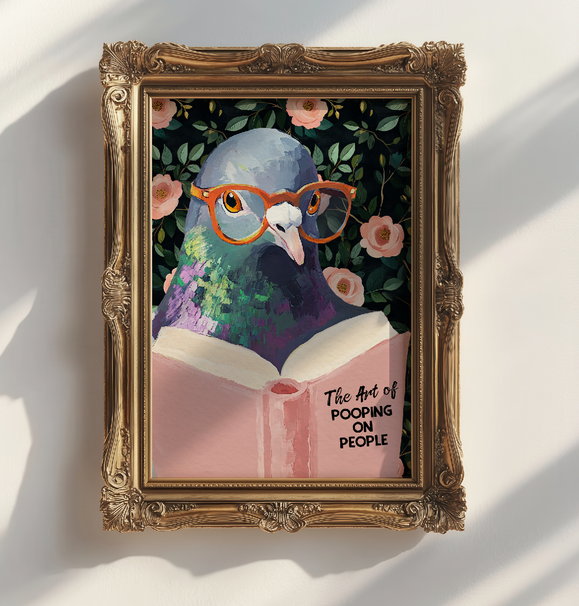 The Art of Pooping on People Funny Pigeon Pink Book Reading Literary Wall Art Print
