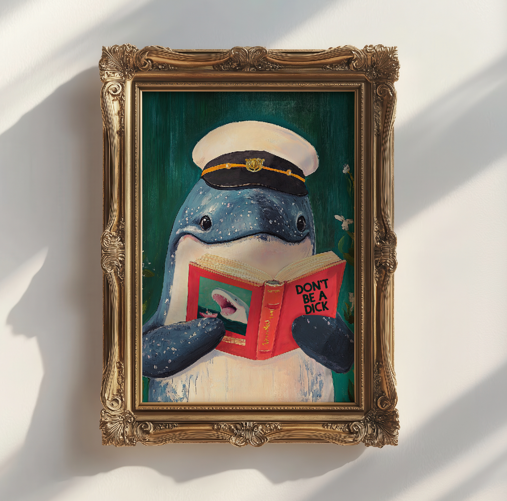 Whale Reading Book Art – Literary Animal Wall Decor, Motivational Quote, Funny Whale Illustration, Book Lover Gift, Cozy Reading Nook Art