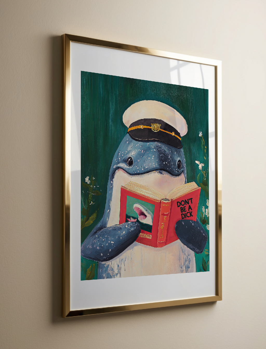 Whale Reading Book Art – Literary Animal Wall Decor, Motivational Quote, Funny Whale Illustration, Book Lover Gift, Cozy Reading Nook Art