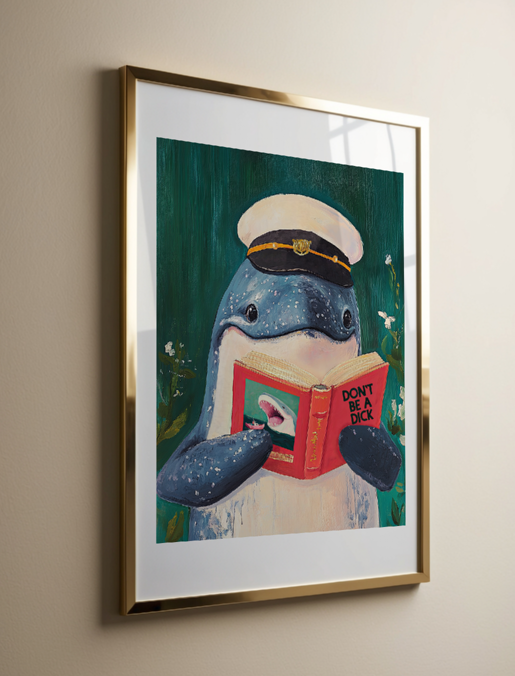 Whale Reading Book Art – Literary Animal Wall Decor, Motivational Quote, Funny Whale Illustration, Book Lover Gift, Cozy Reading Nook Art