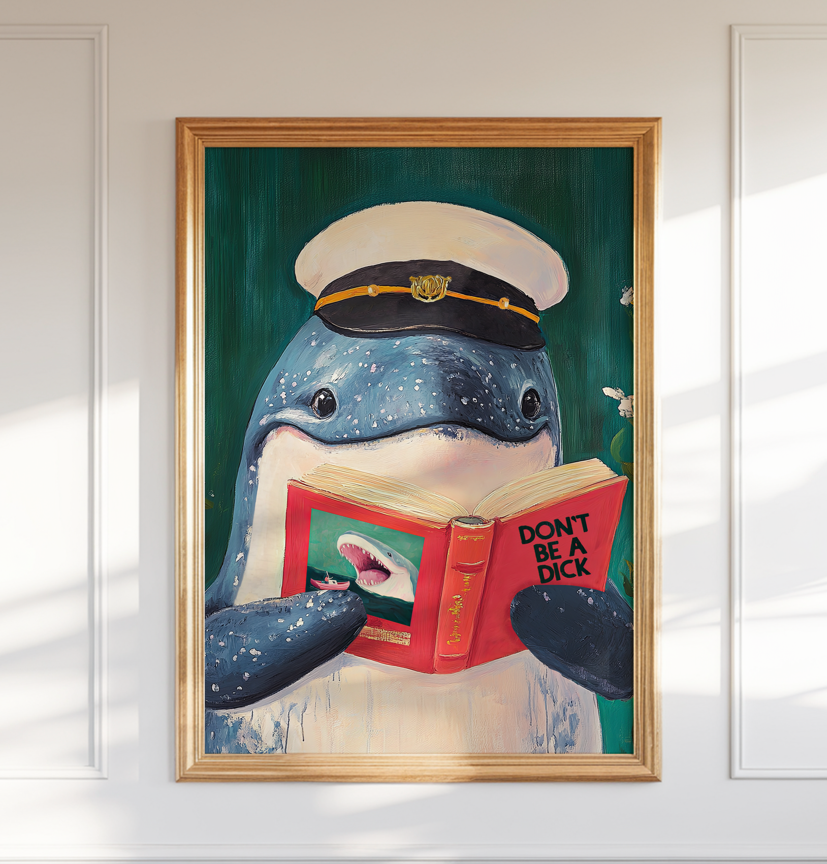 Whale Reading Book Art – Literary Animal Wall Decor, Motivational Quote, Funny Whale Illustration, Book Lover Gift, Cozy Reading Nook Art