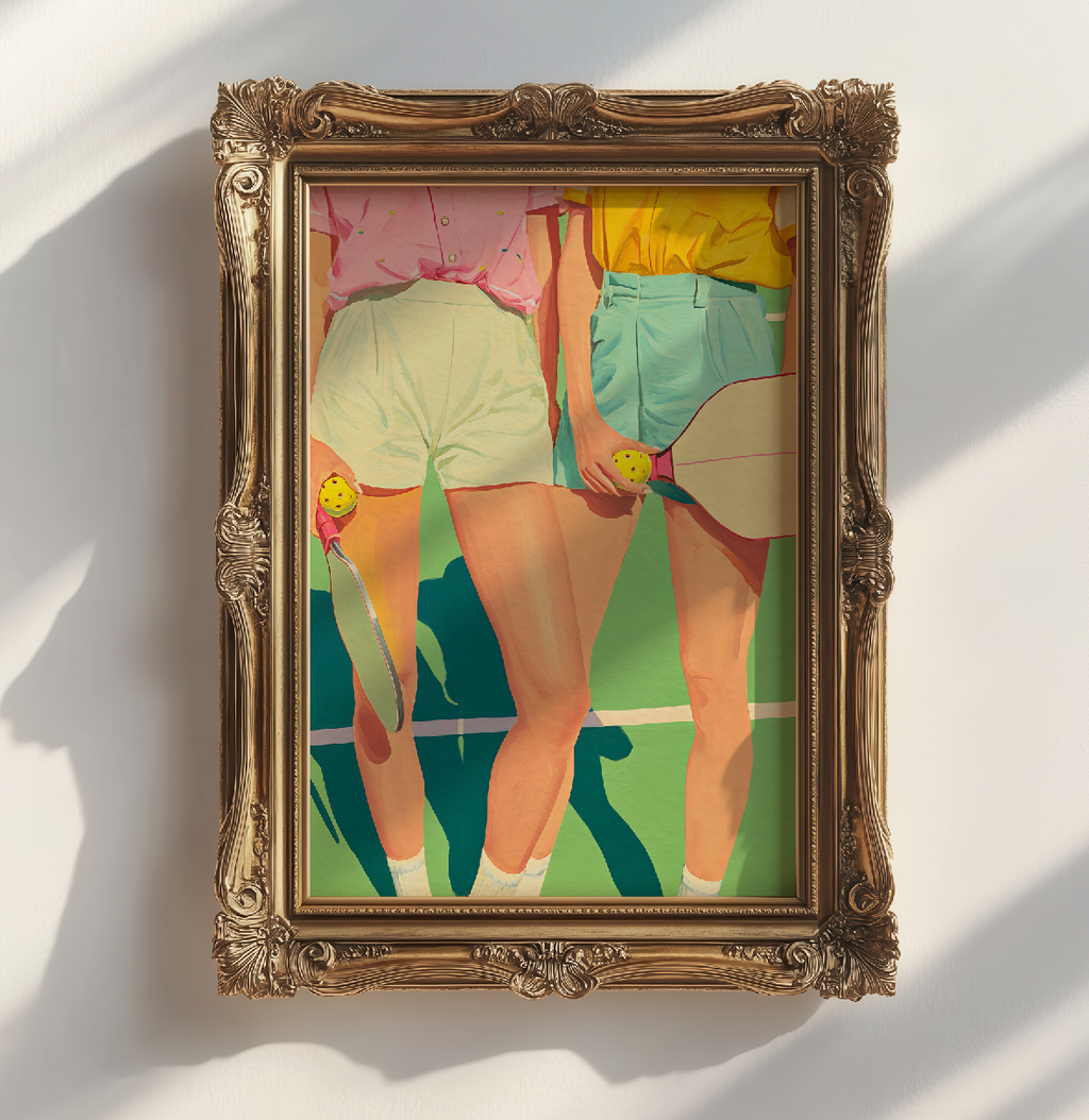 Chic Ladies Pickleball Sports Decor – Retro Pink & Green Wall Art, Preppy Court Illustration, Motivational Quote, Athlete Gift for Her