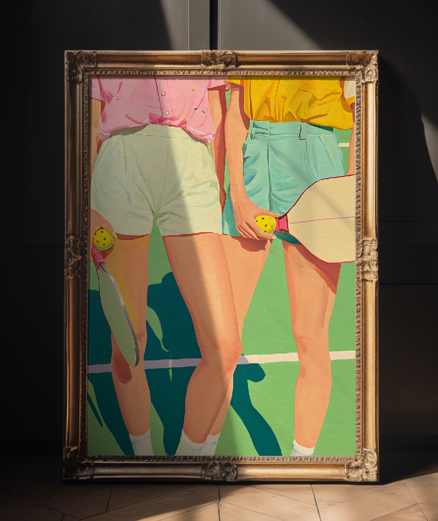 Chic Ladies Pickleball Sports Decor – Retro Pink & Green Wall Art, Preppy Court Illustration, Motivational Quote, Athlete Gift for Her