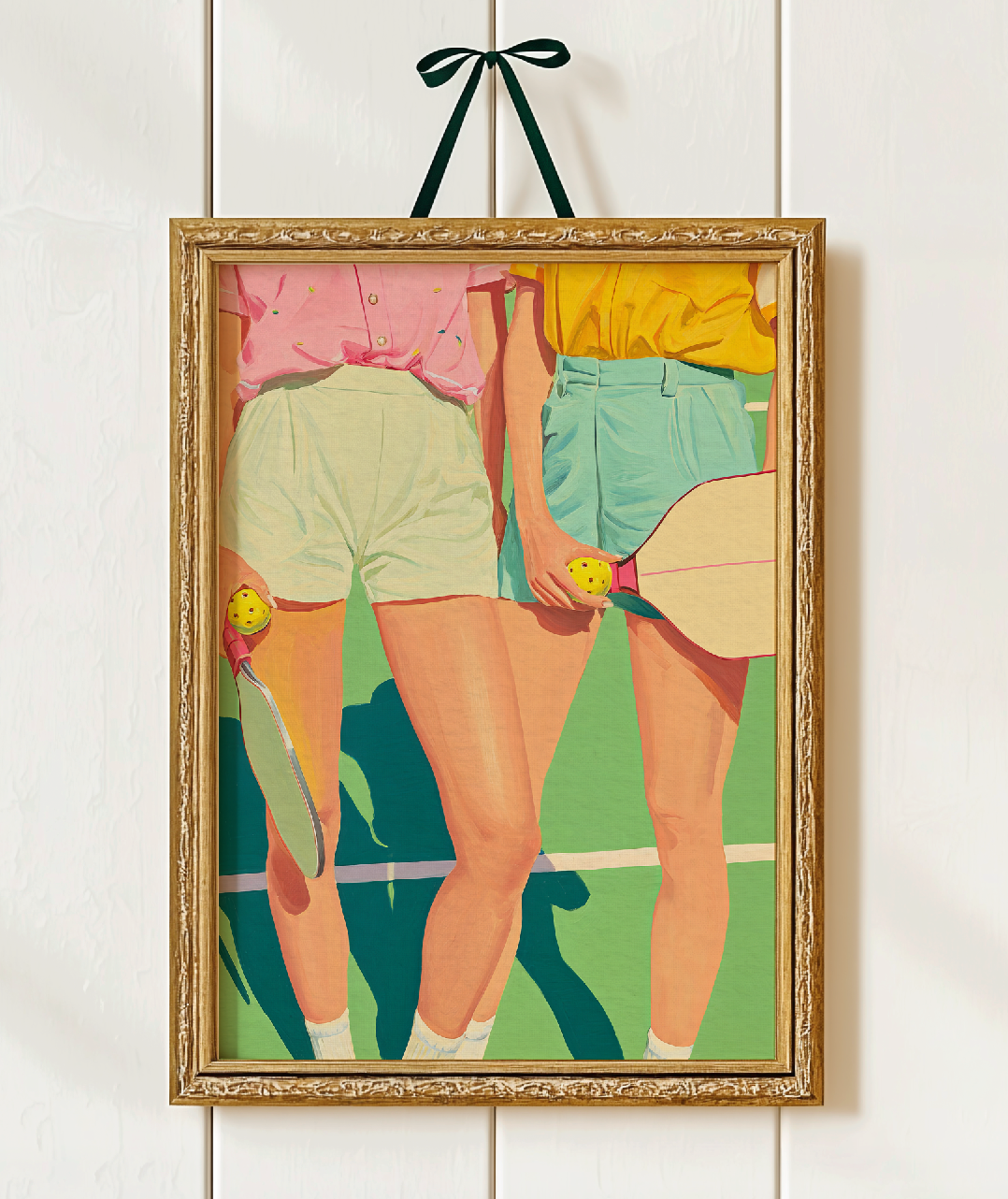 Chic Ladies Pickleball Sports Decor – Retro Pink & Green Wall Art, Preppy Court Illustration, Motivational Quote, Athlete Gift for Her