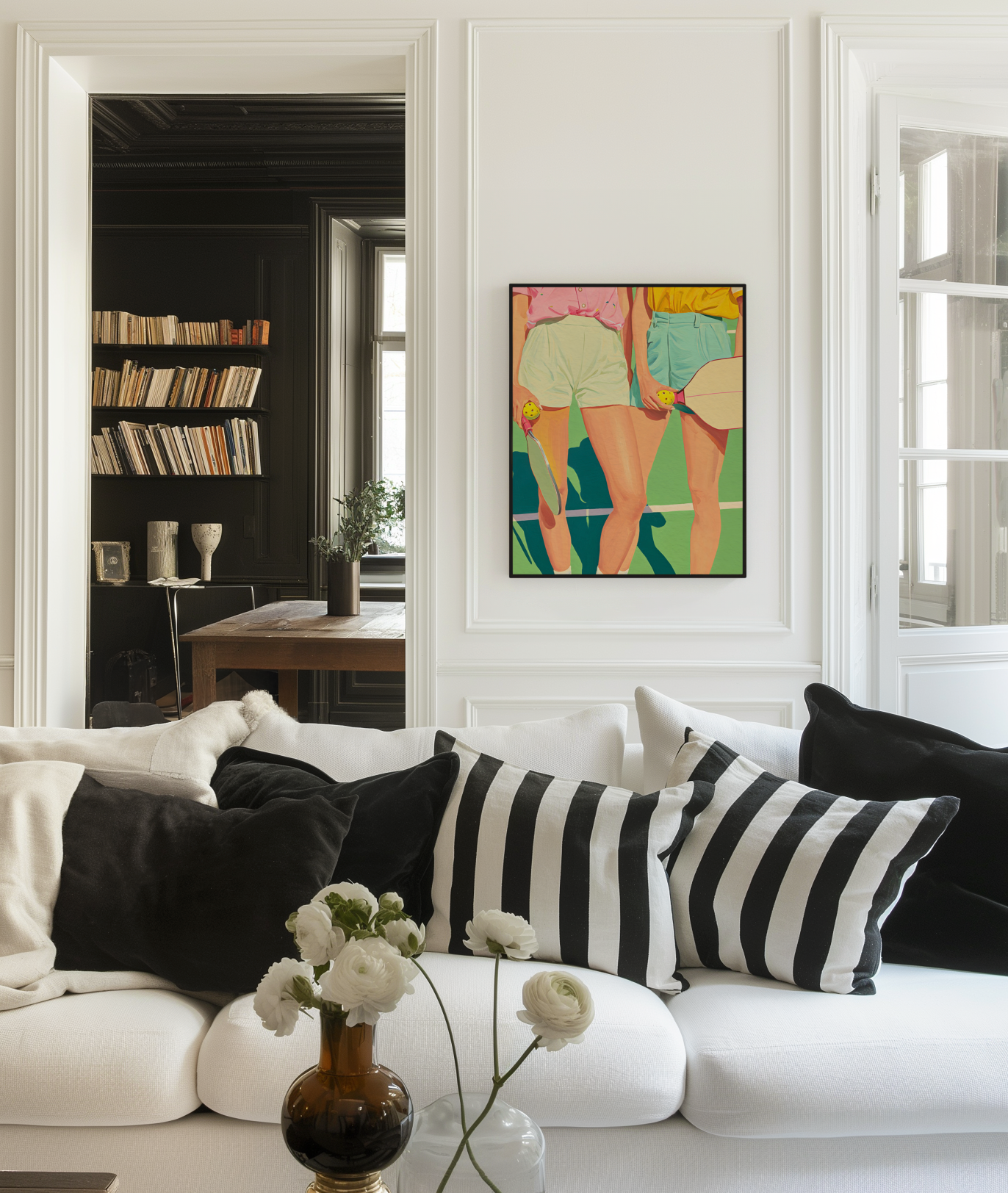 Chic Ladies Pickleball Sports Decor – Retro Pink & Green Wall Art, Preppy Court Illustration, Motivational Quote, Athlete Gift for Her