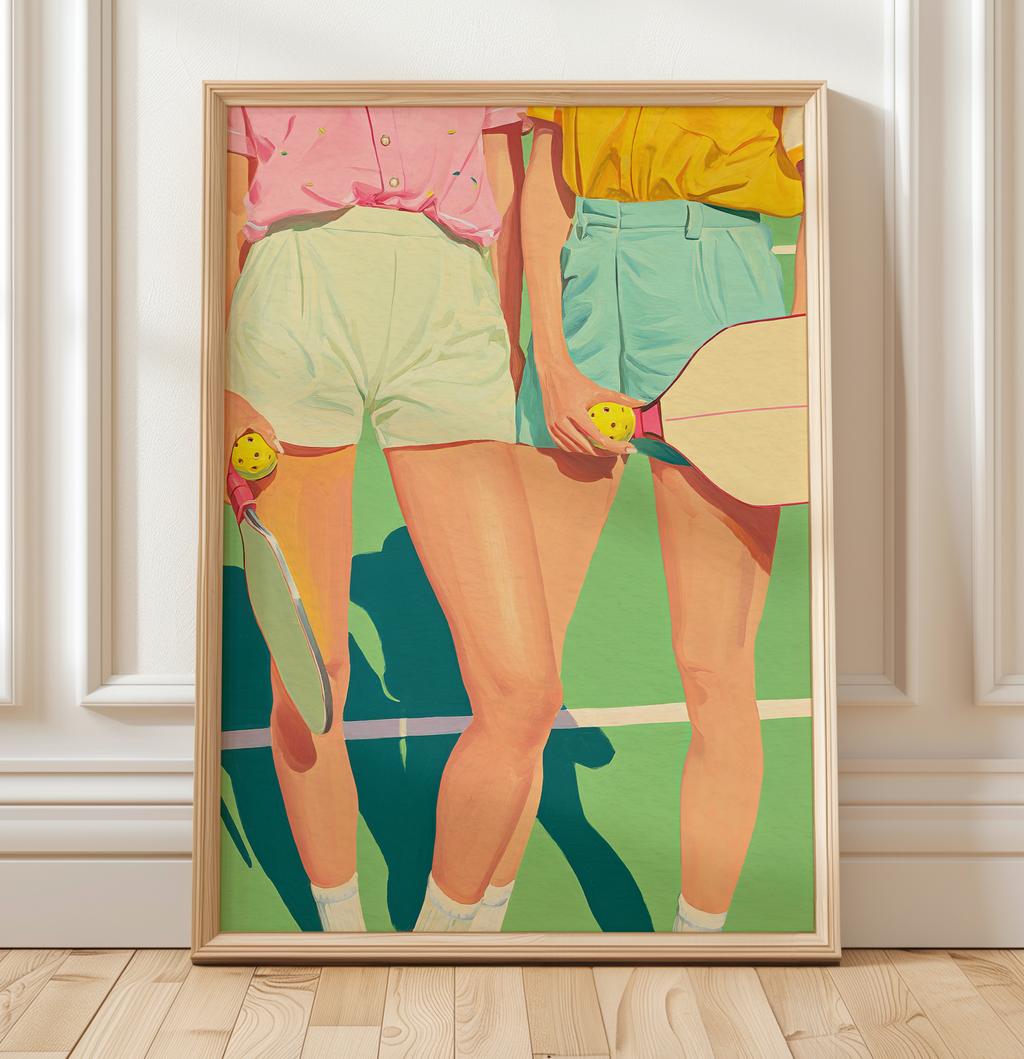 Chic Ladies Pickleball Sports Decor – Retro Pink & Green Wall Art, Preppy Court Illustration, Motivational Quote, Athlete Gift for Her
