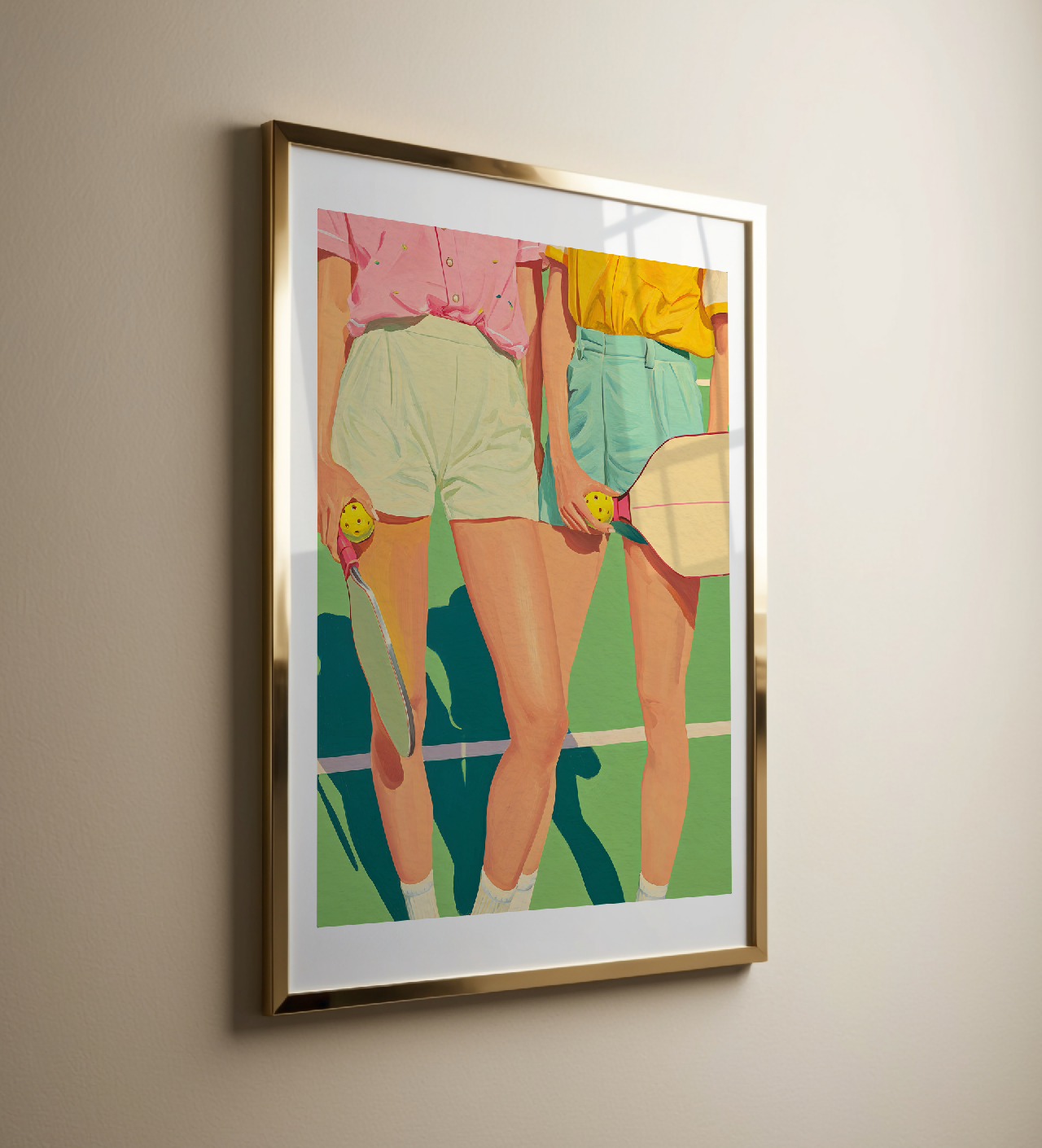 Chic Ladies Pickleball Sports Decor – Retro Pink & Green Wall Art, Preppy Court Illustration, Motivational Quote, Athlete Gift for Her