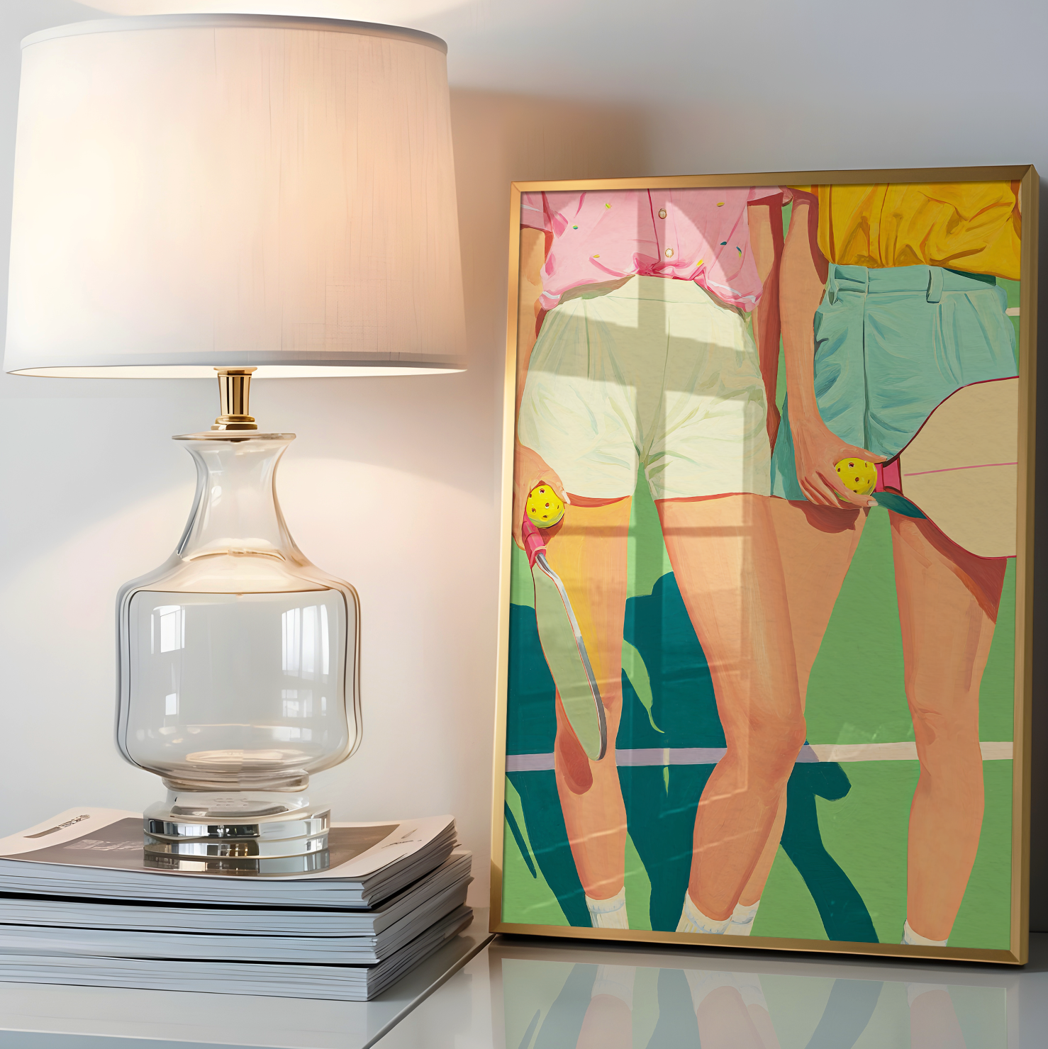 Chic Ladies Pickleball Sports Decor – Retro Pink & Green Wall Art, Preppy Court Illustration, Motivational Quote, Athlete Gift for Her