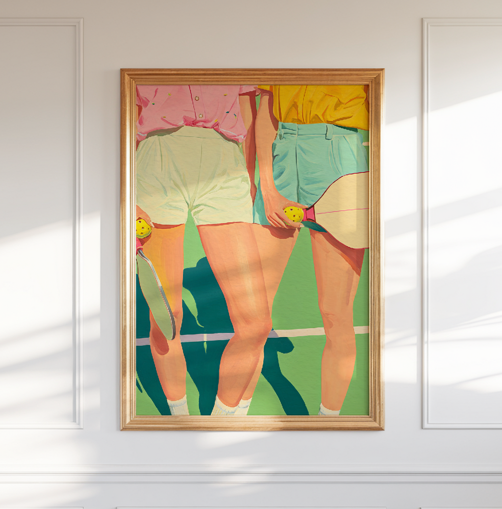 Chic Ladies Pickleball Sports Decor – Retro Pink & Green Wall Art, Preppy Court Illustration, Motivational Quote, Athlete Gift for Her