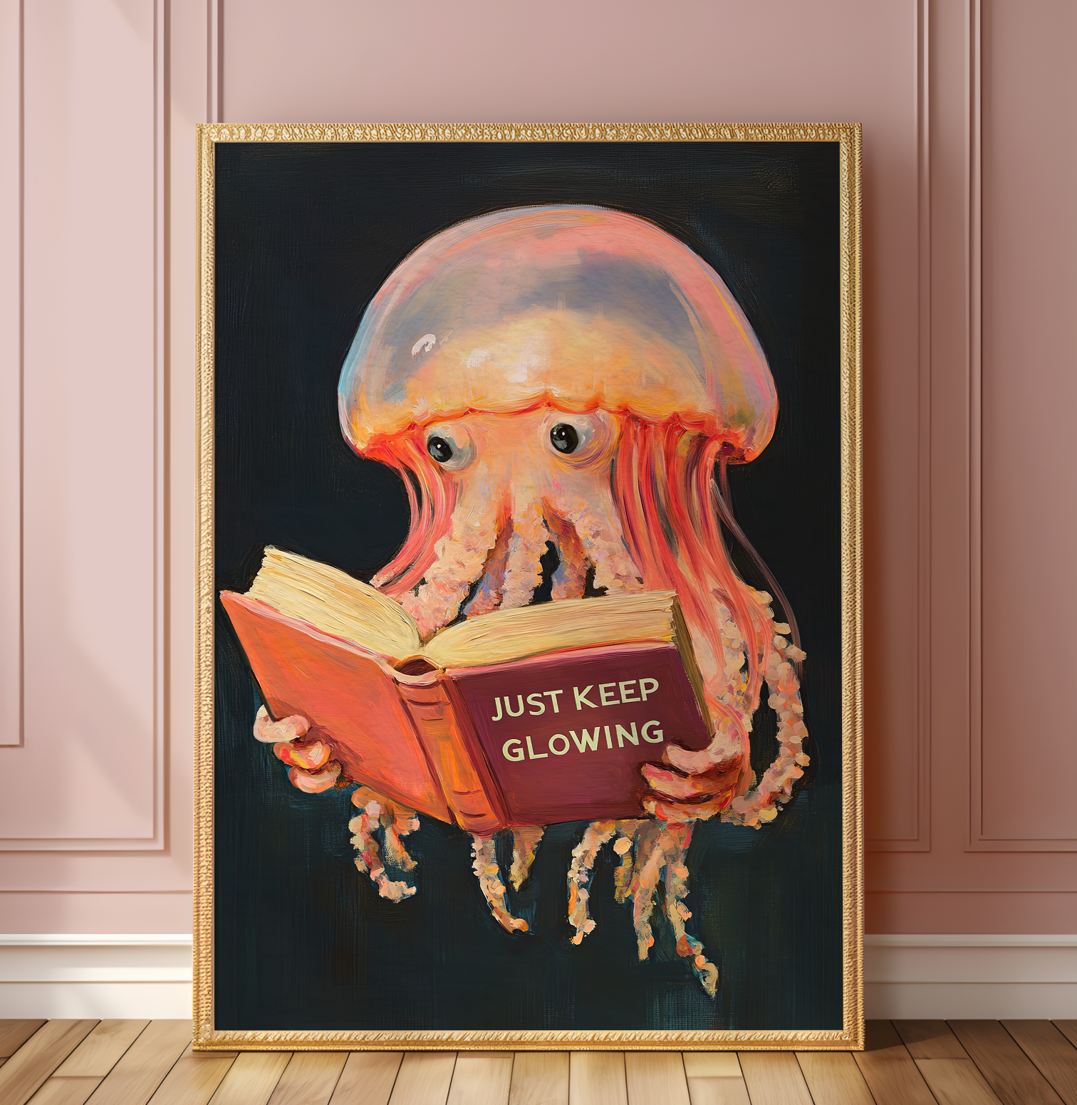 Jellyfish Reading Book Art Print – Funny Literary Sea Creature Wall Decor, Book Lover Gift, Ocean Vibes Home Decor