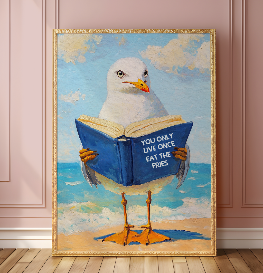 Seagull Motivational Reading Funny Literary Animal Book Lovers Wall Art