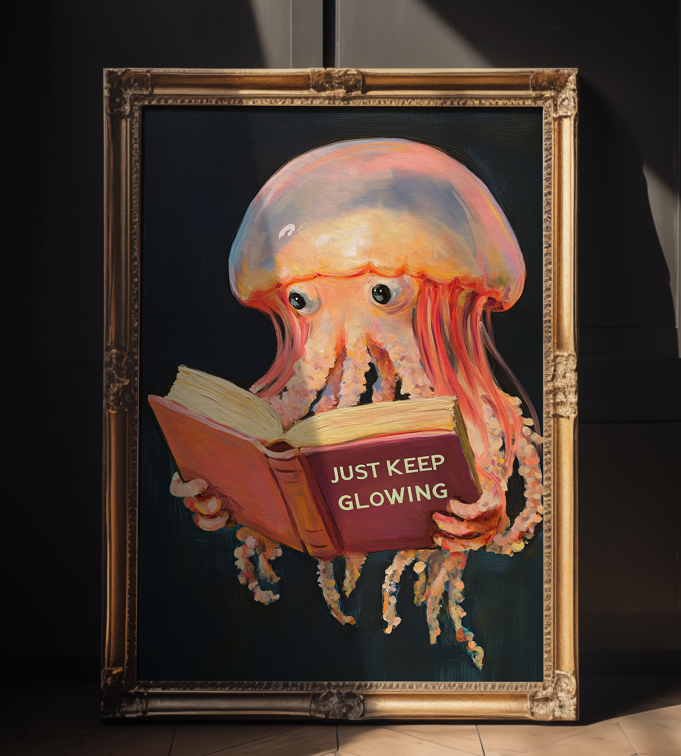 Jellyfish Reading Book Art Print – Funny Literary Sea Creature Wall Decor, Book Lover Gift, Ocean Vibes Home Decor