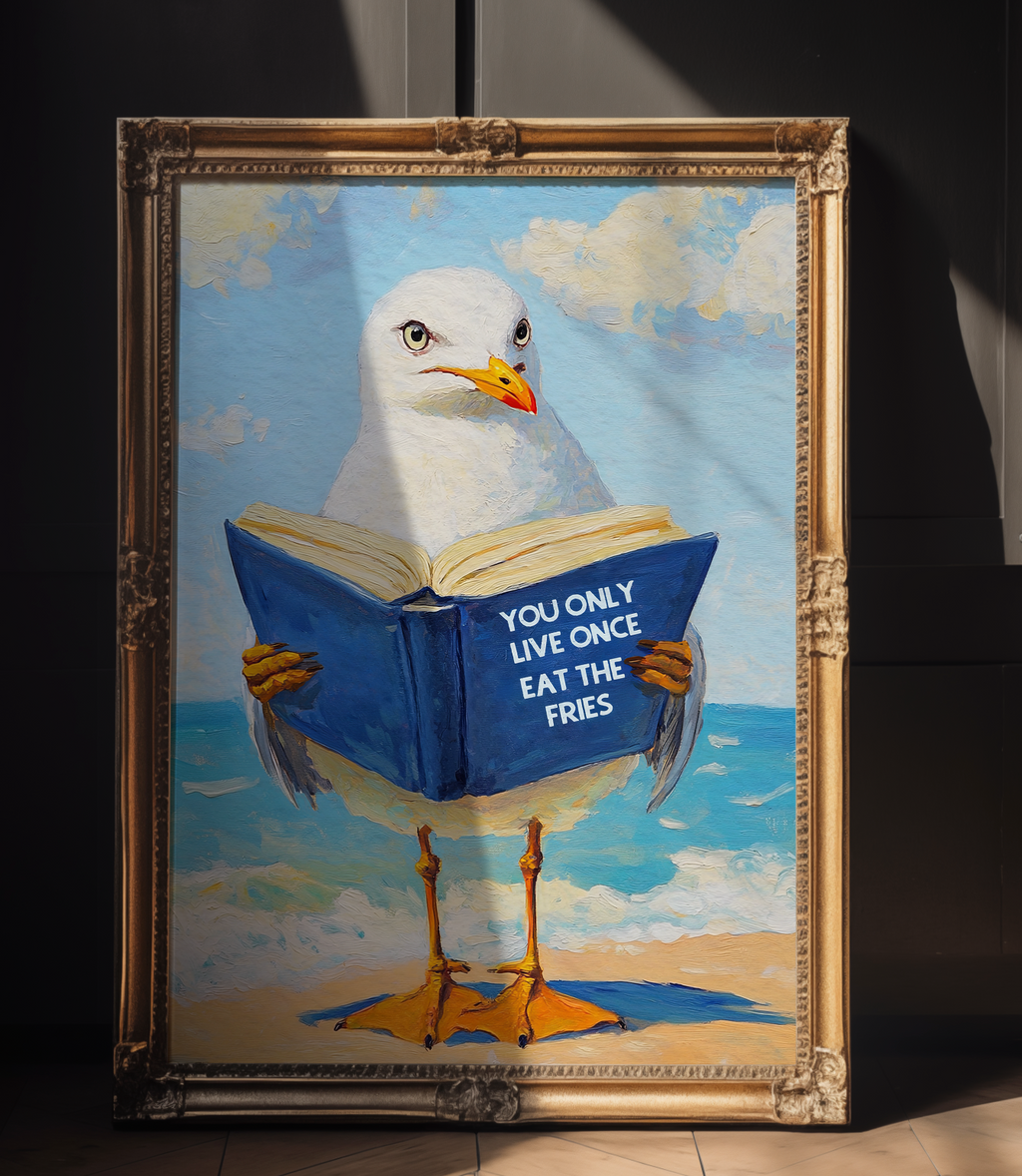 Seagull Motivational Reading Funny Literary Animal Book Lovers Wall Art