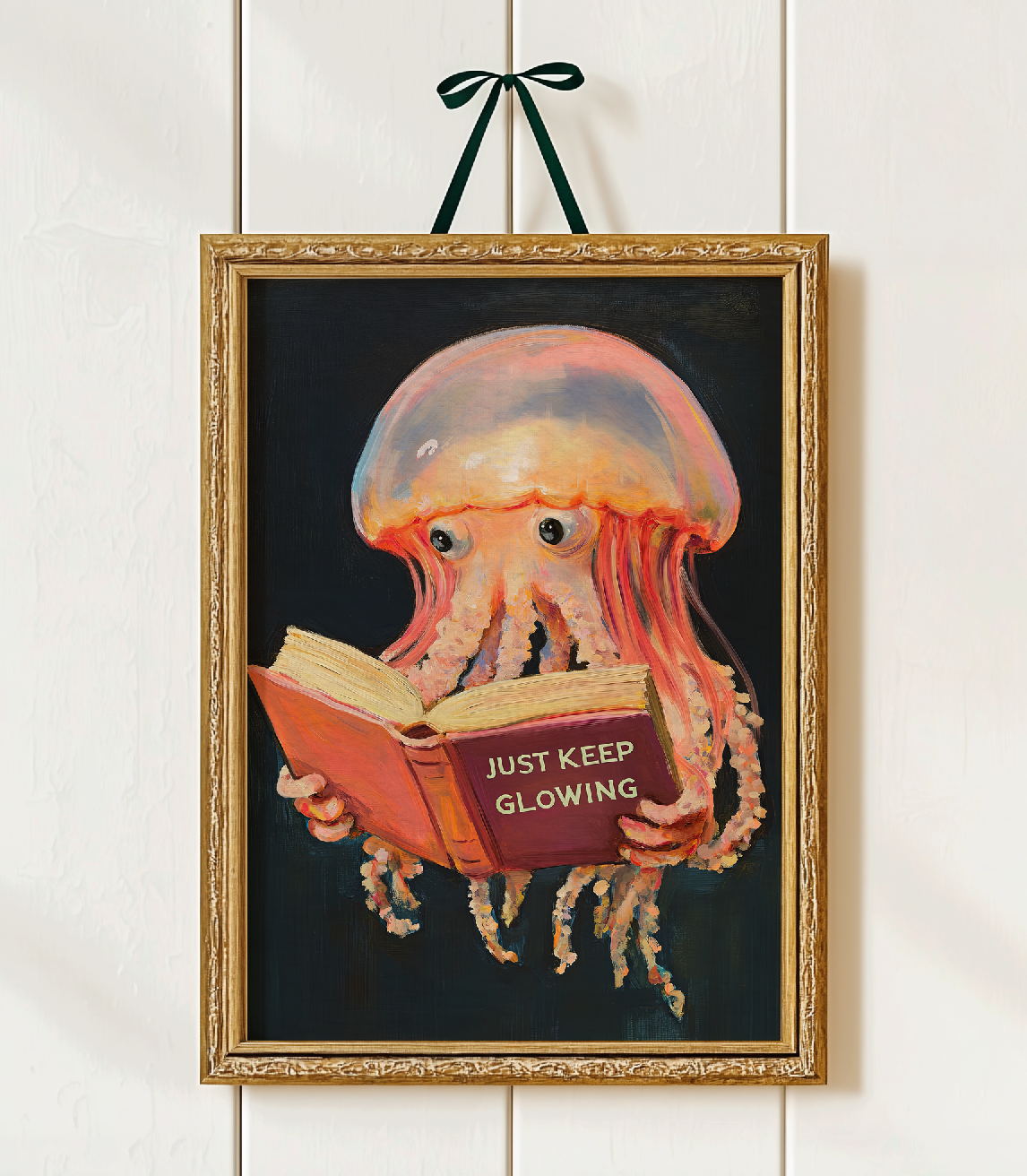 Jellyfish Reading Book Art Print – Funny Literary Sea Creature Wall Decor, Book Lover Gift, Ocean Vibes Home Decor