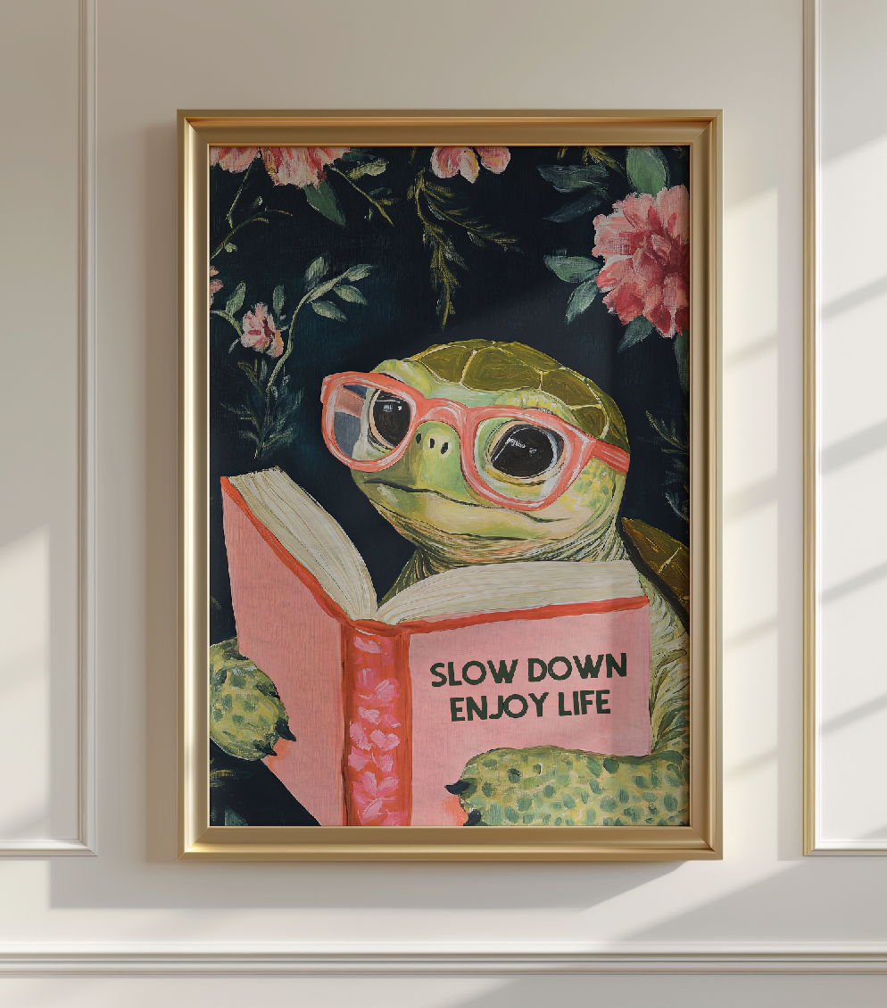 Sea Turtle Reading “Enjoy Life” Art Print by RebelMod