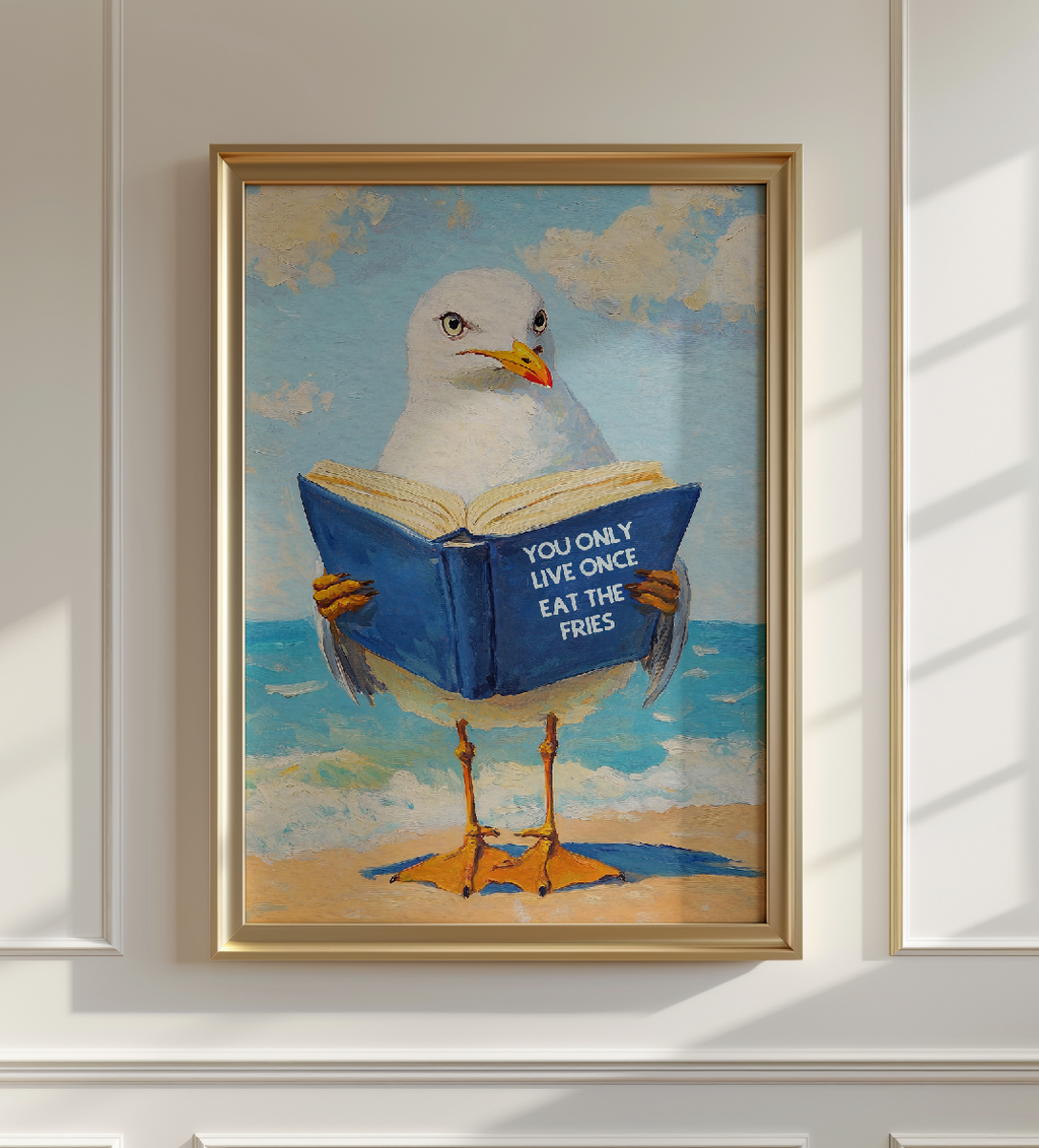 Seagull Motivational Reading Funny Literary Animal Book Lovers Wall Art