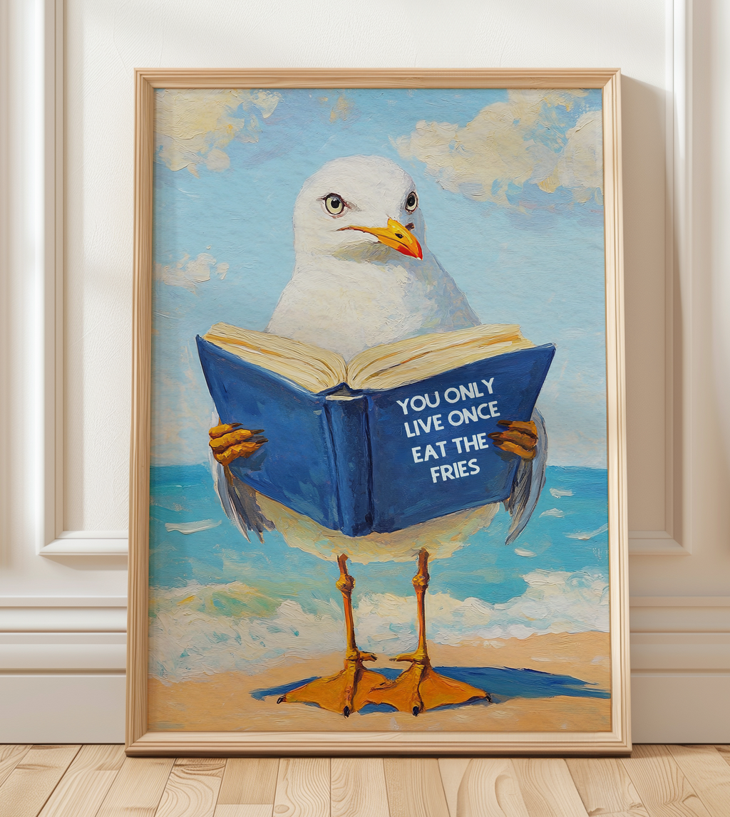 Seagull Motivational Reading Funny Literary Animal Book Lovers Wall Art