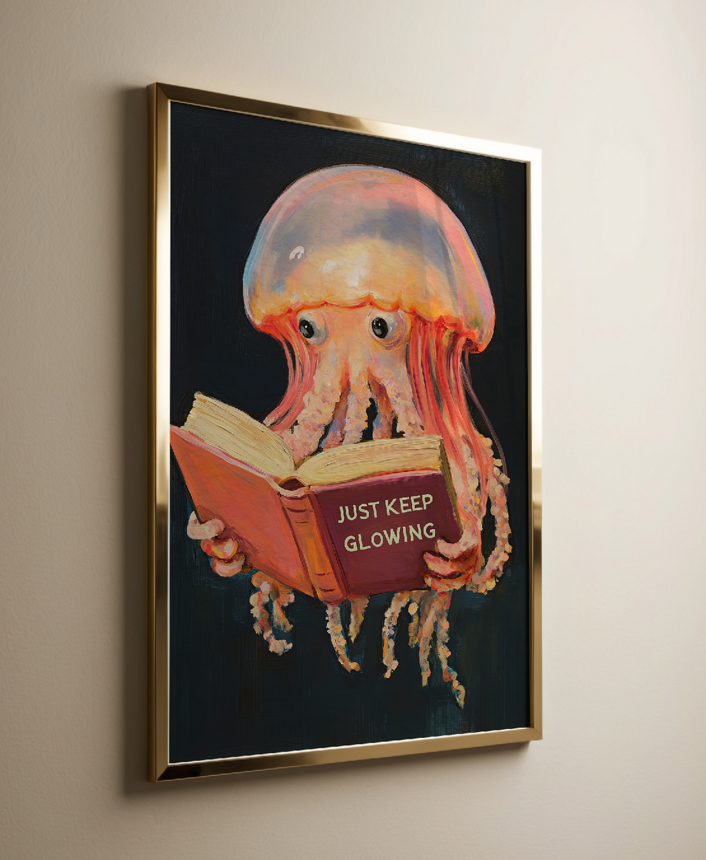 Jellyfish Reading Book Art Print – Funny Literary Sea Creature Wall Decor, Book Lover Gift, Ocean Vibes Home Decor