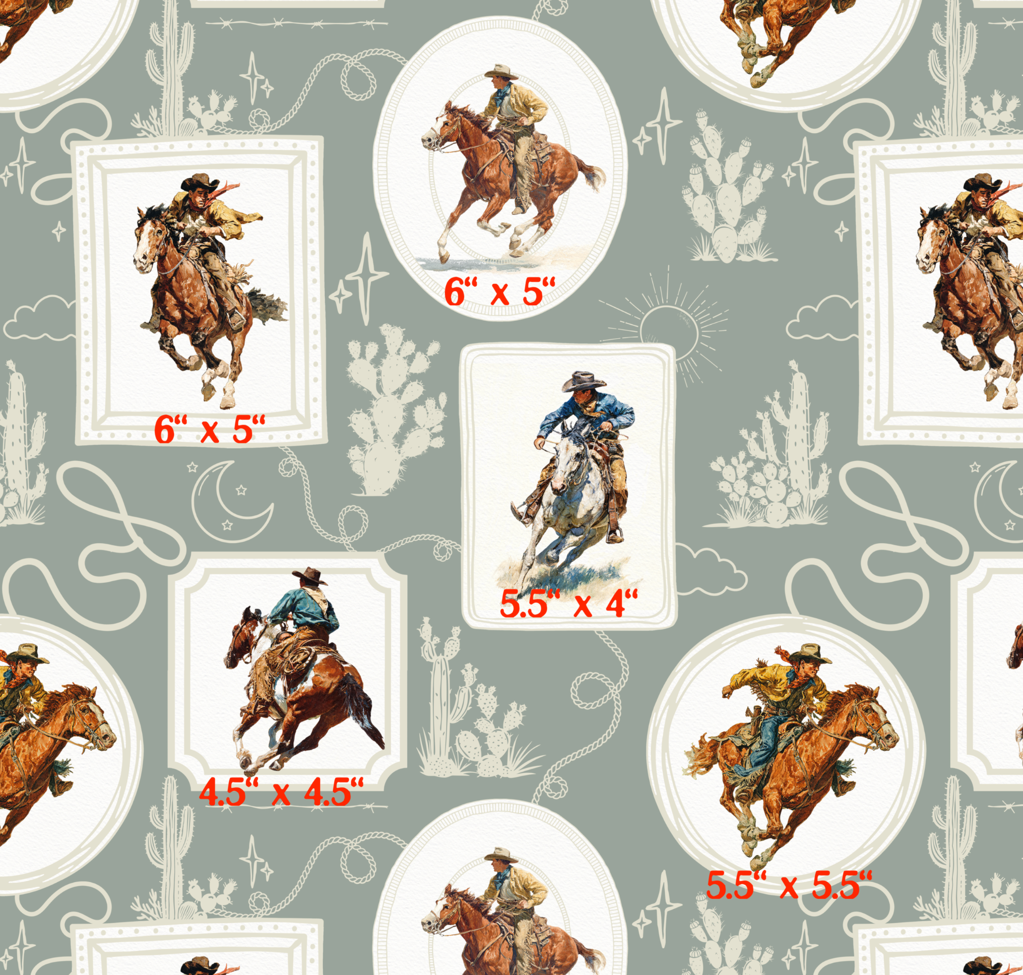 Cowboy Retro Wallpaper Print in White