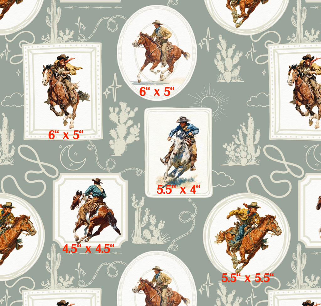 Cowboy Retro Wallpaper Print in Blue