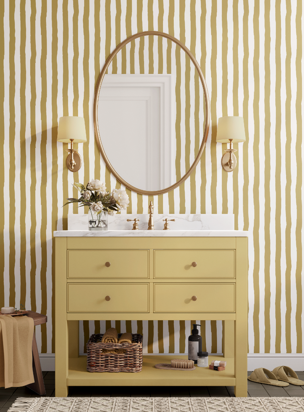 Vibrant Muted Yellow Gold White Stripes WallpaperVibrant Muted Yellow Gold White Stripes Wallpaper - Peel and Stick or Traditional