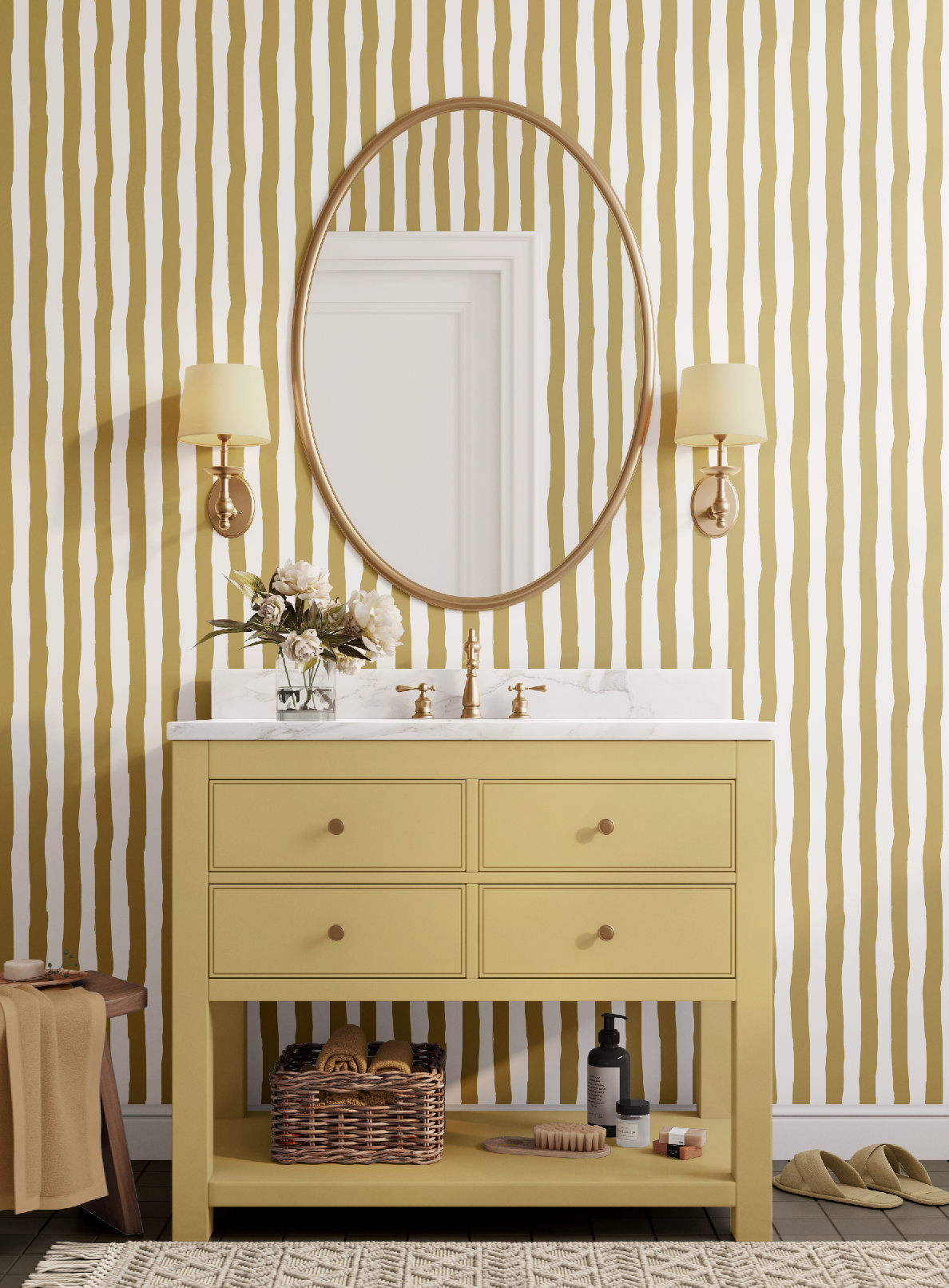 Vibrant Muted Yellow Gold White Stripes WallpaperVibrant Muted Yellow Gold White Stripes Wallpaper - Peel and Stick or Traditional
