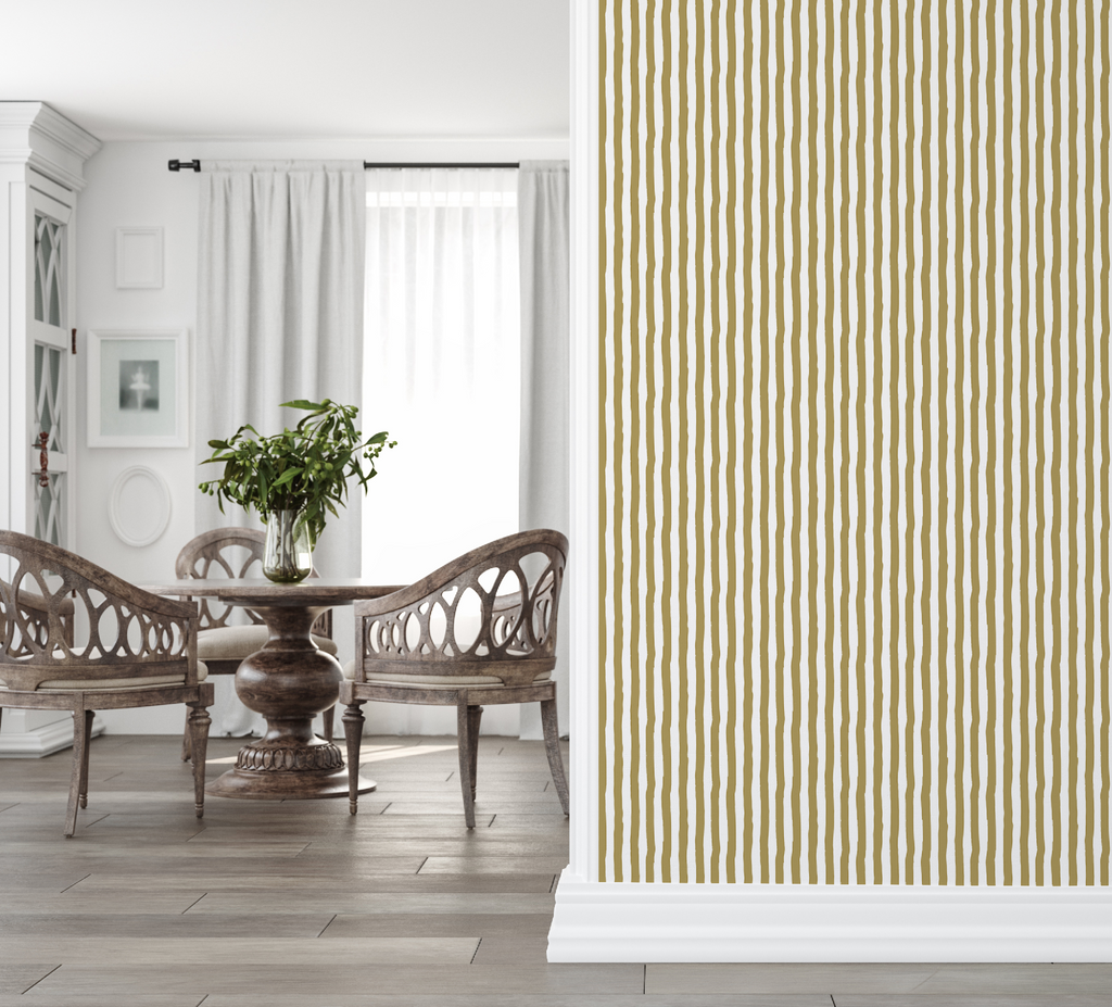 Vibrant Muted Yellow Gold White Stripes WallpaperVibrant Muted Yellow Gold White Stripes Wallpaper - Peel and Stick or Traditional