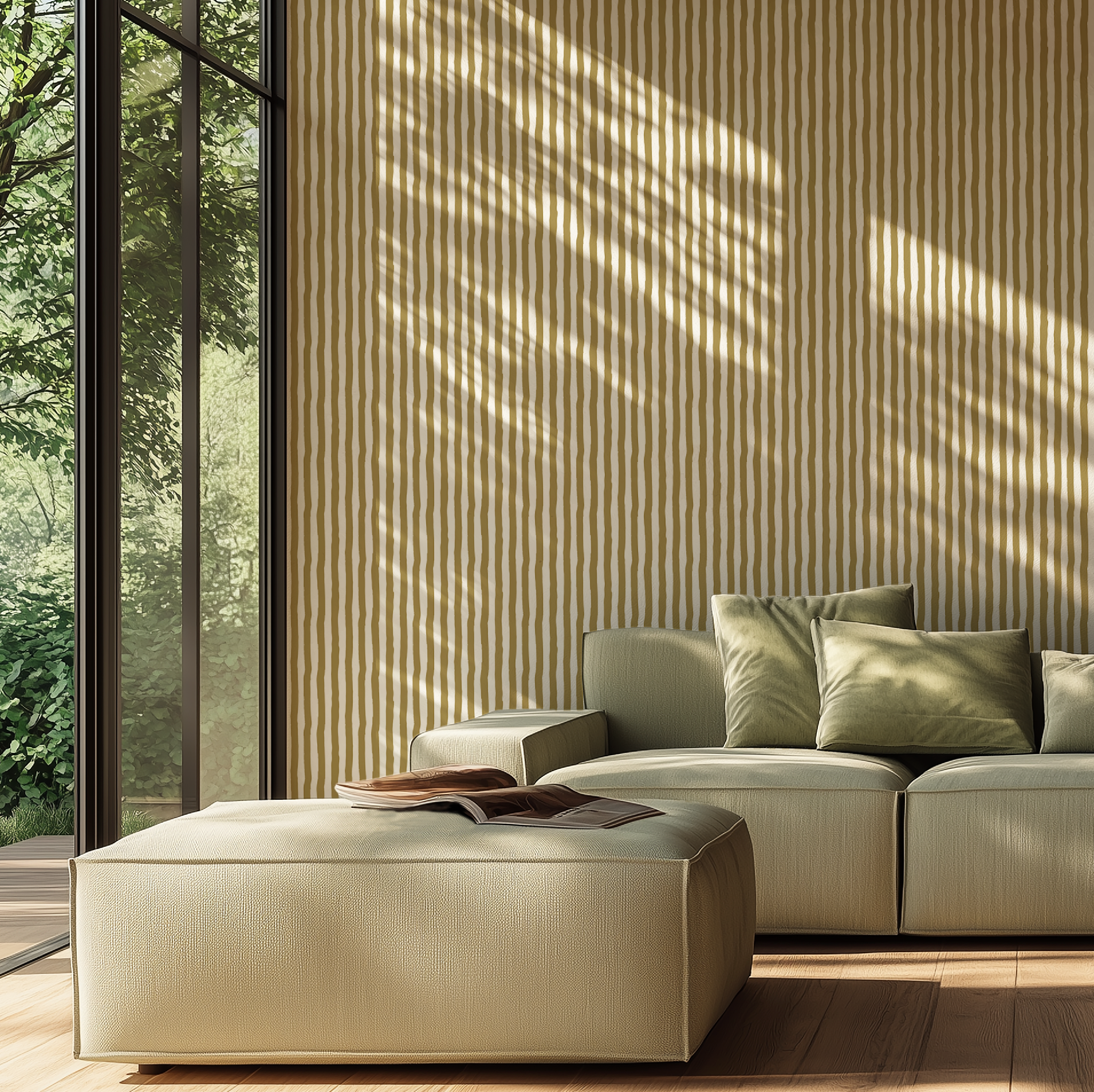 Vibrant Muted Yellow Gold White Stripes WallpaperVibrant Muted Yellow Gold White Stripes Wallpaper - Peel and Stick or Traditional