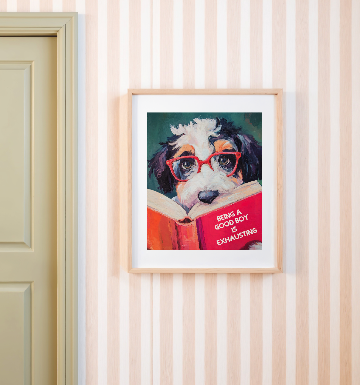 Whimsical Bernedoodle Dog Reading Book Art Print - Funny Pet Wall Decor - Humorous Gift for Animal Lovers