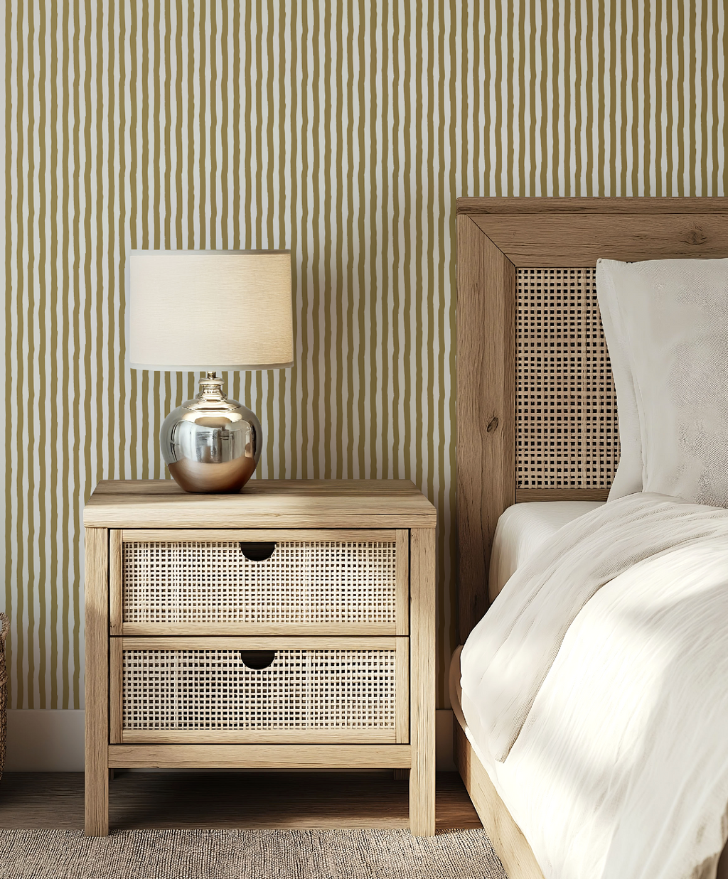 Vibrant Muted Yellow Gold White Stripes WallpaperVibrant Muted Yellow Gold White Stripes Wallpaper - Peel and Stick or Traditional