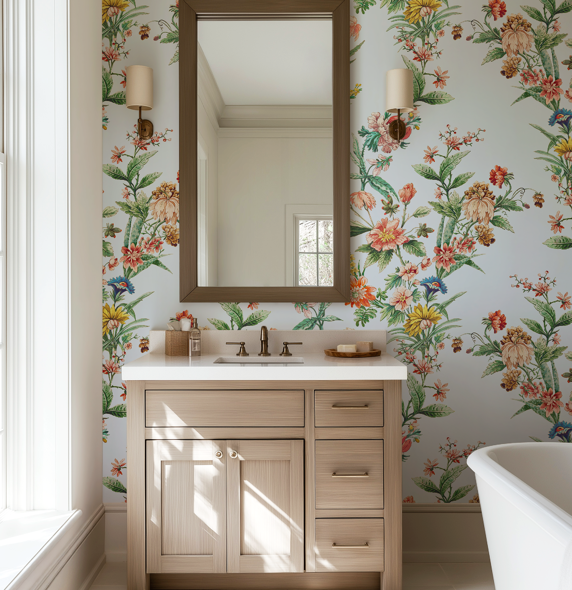 Ornamental Floral Motif Wallpaper - Blue