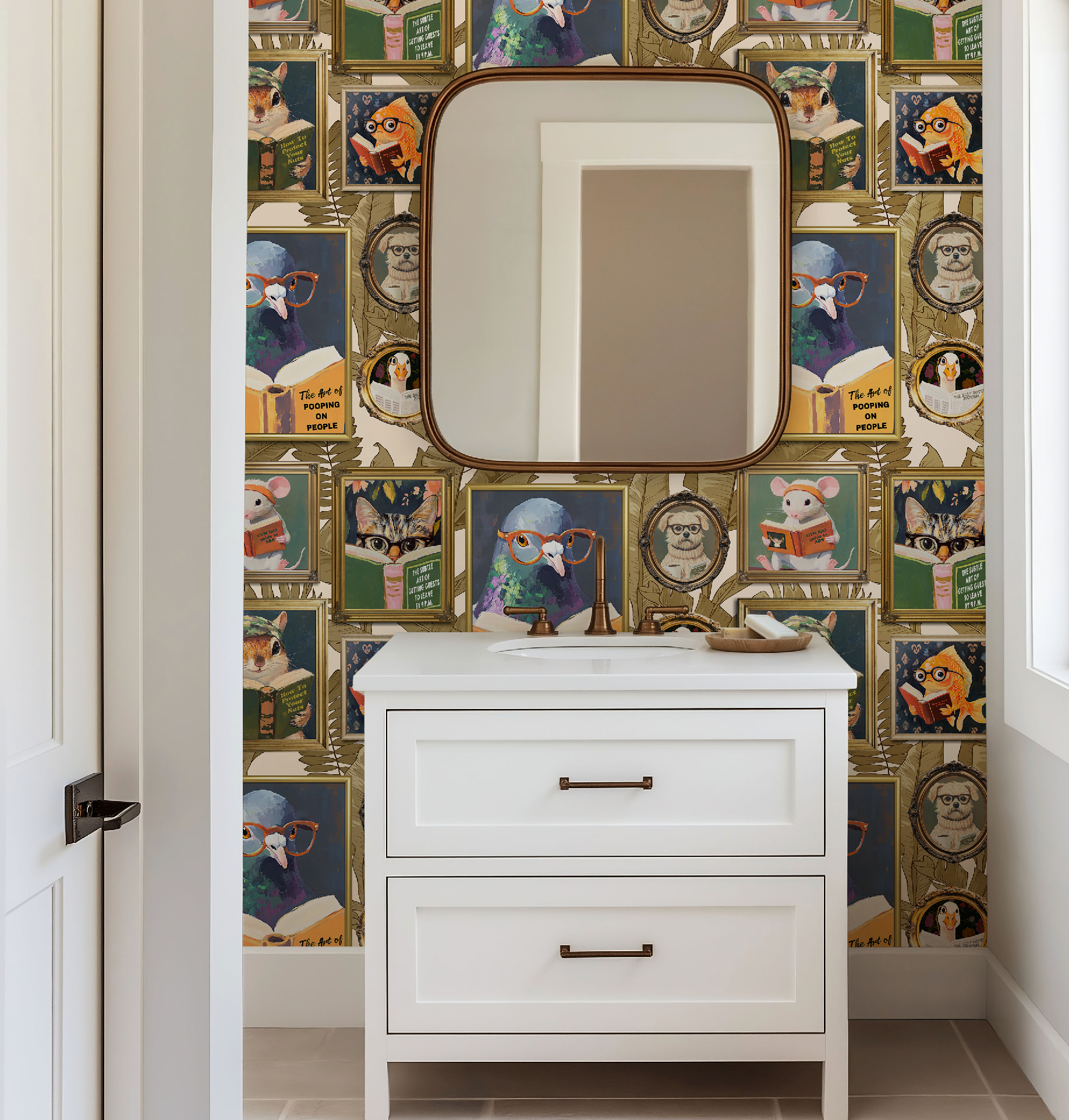 Whimsical Animals Reading Wallpaper - Ivory