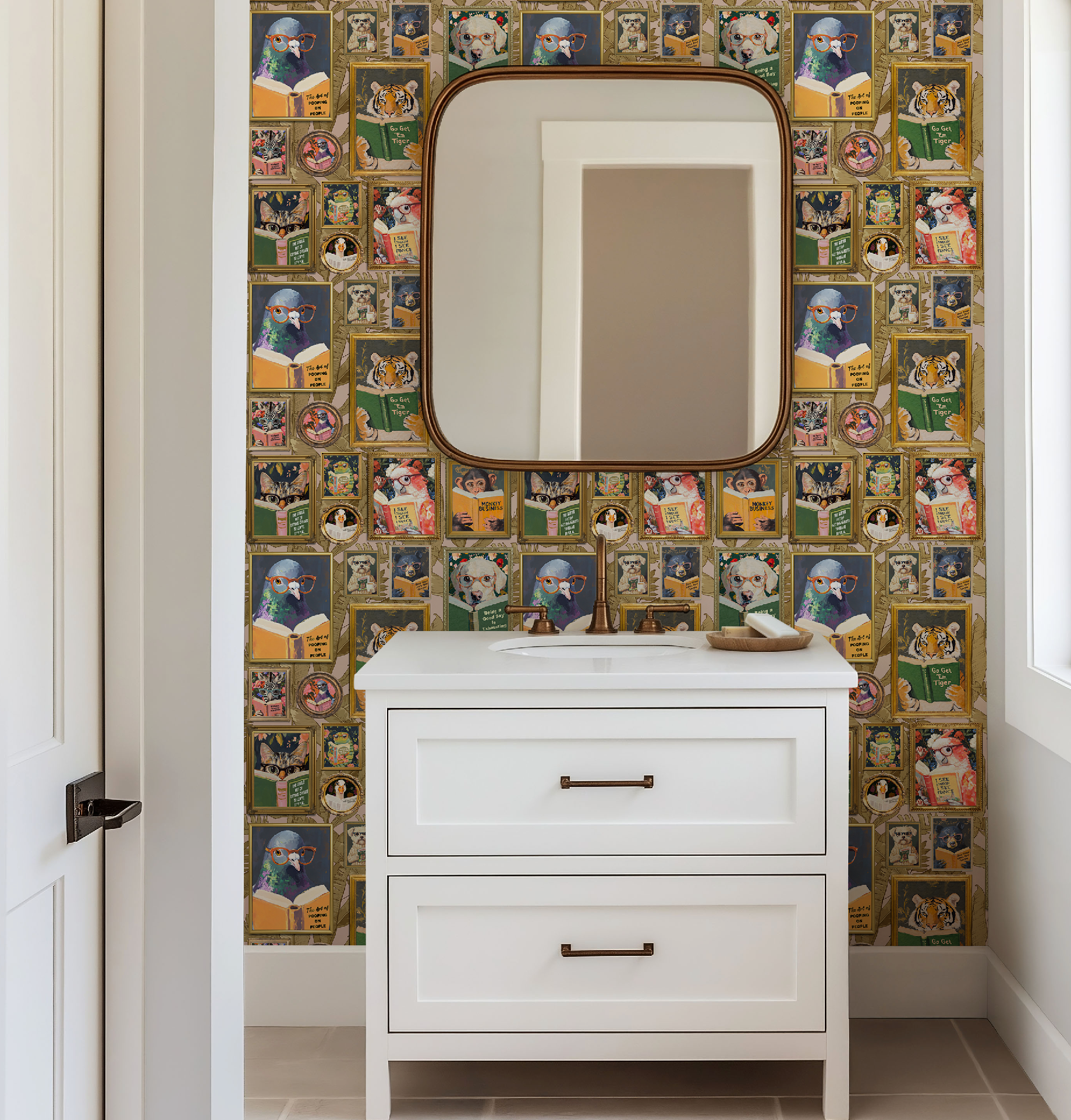 Small Whimsical Animals Reading Wallpaper - Version 2