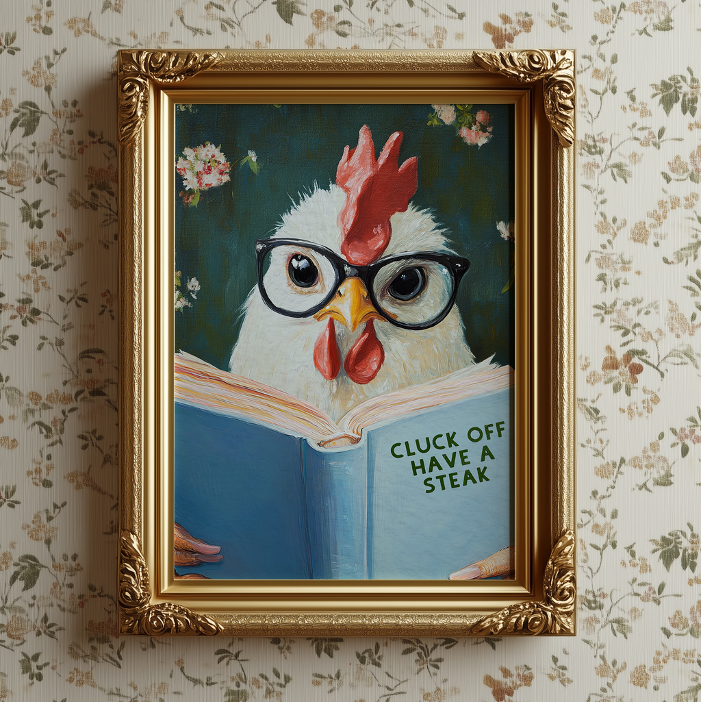 Funny Chicken Reading Book – Whimsical Kitchen Wall Art Print - Image 5 by RebelMod