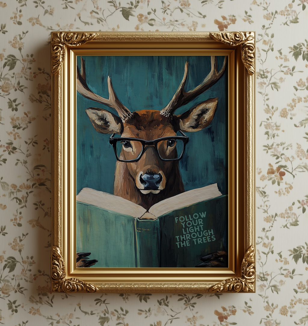 Whimsical Deer Reading Motivational Book – Funny Forest Wall Art Print - Image 5 by RebelMod