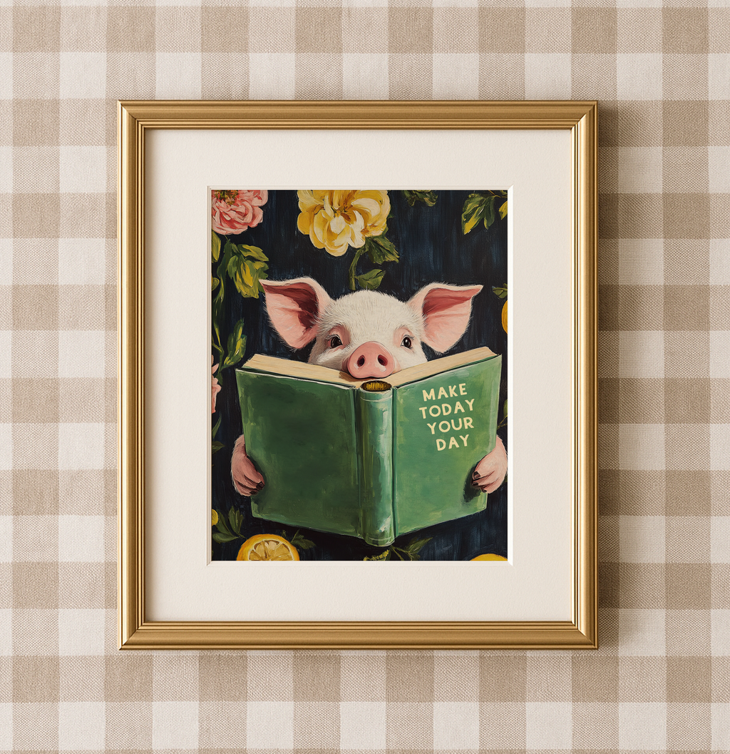 Funny Pig Reading Book – Whimsical Kitchen Wall Art Print - Image 2 by RebelMod