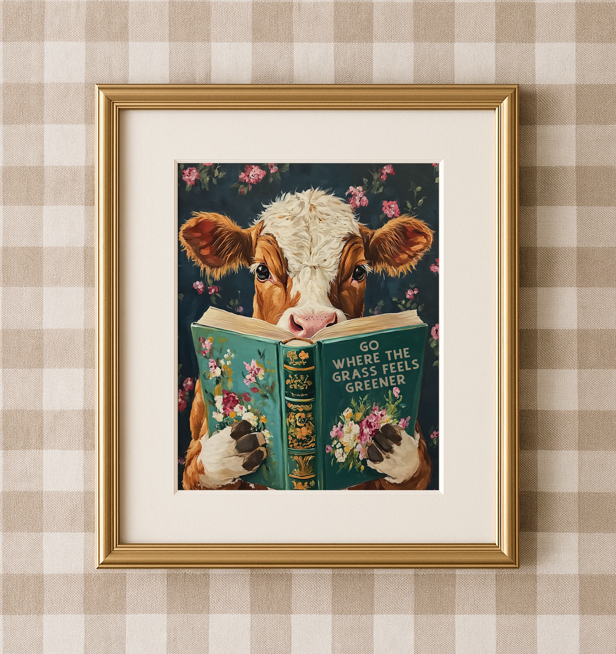 Whimsical Cow Reading Book – Funny Farm Kitchen Wall Art Print - Image 3 by RebelMod