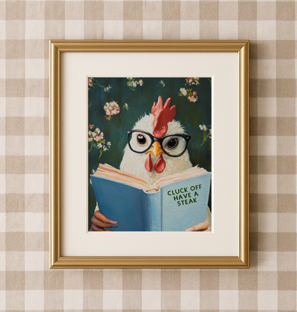 Funny Chicken Reading Book – Whimsical Kitchen Wall Art Print - Image 2 by RebelMod