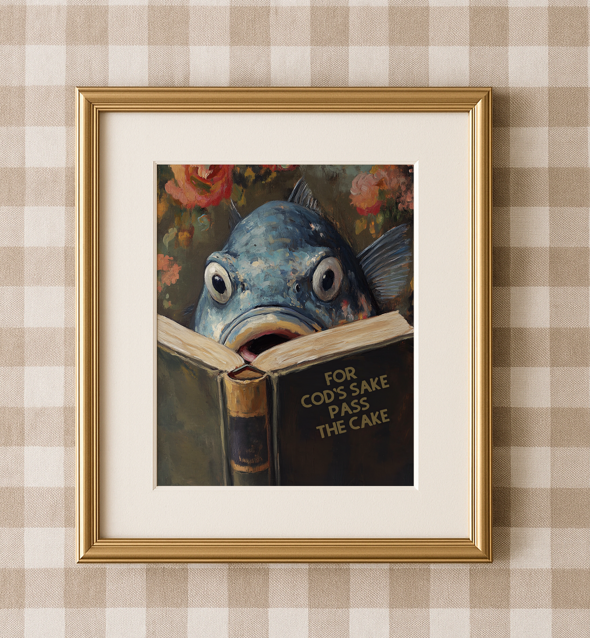 Funny Cod Reading Book Titled "For Cod's Sake Pass the Cake" Funny Kitchen Wall Art - Image 2 by RebelMod