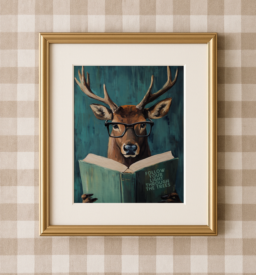 Whimsical Deer Reading Motivational Book – Funny Forest Wall Art Print - Image 3 by RebelMod