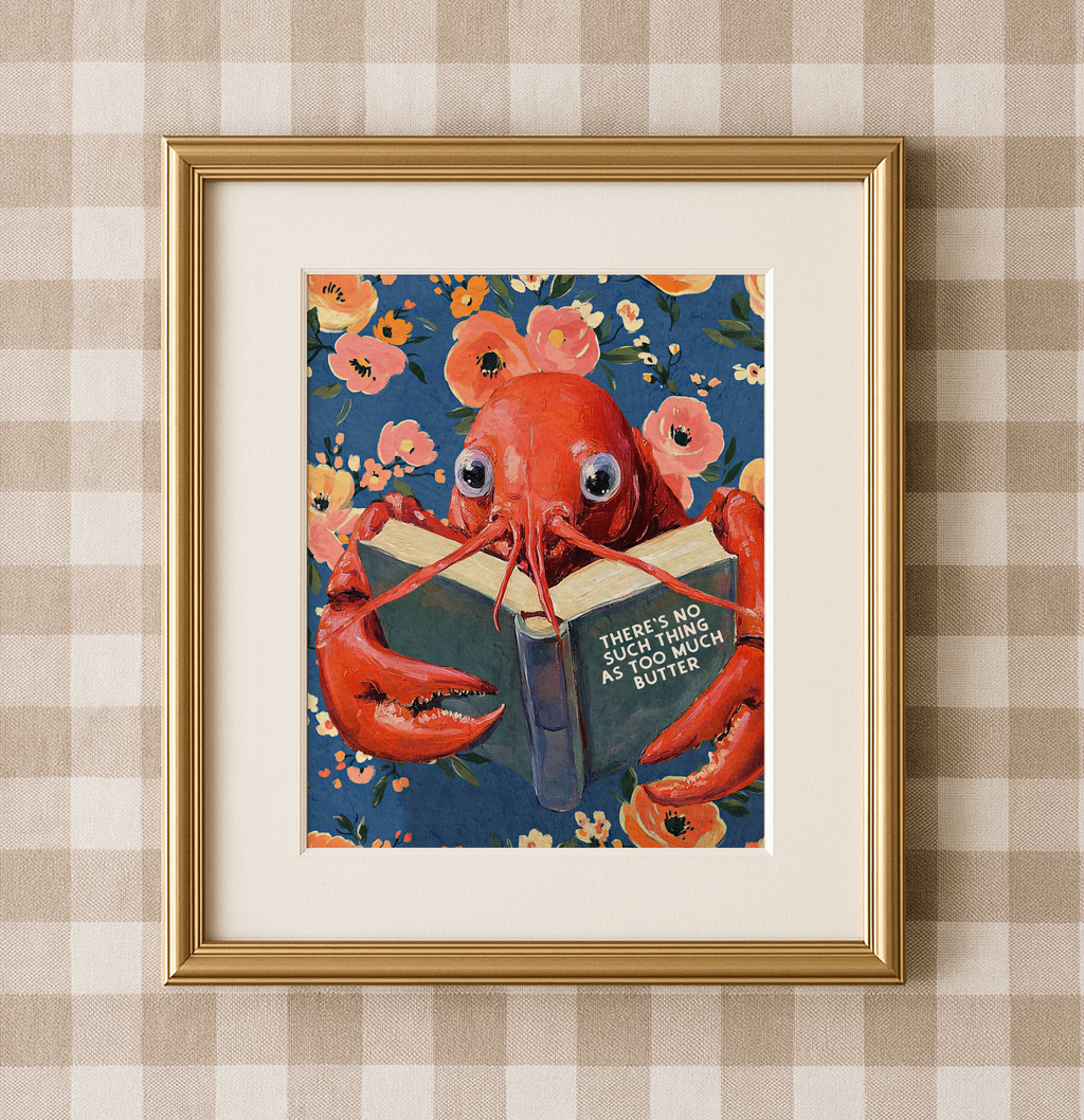 Whimsical Lobster Reading Recipe Book – Funny Kitchen Wall Art Print - Image 2 by RebelMod
