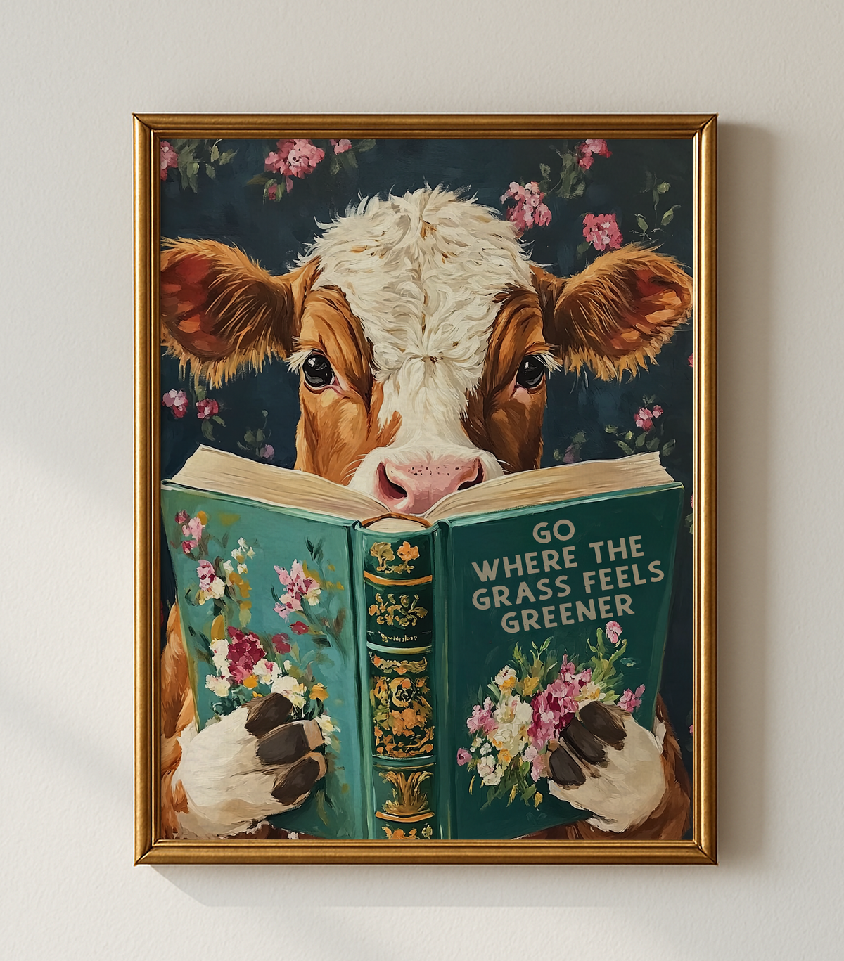 Whimsical Cow Reading Book – Funny Farm Kitchen Wall Art Print - Image 6 by RebelMod