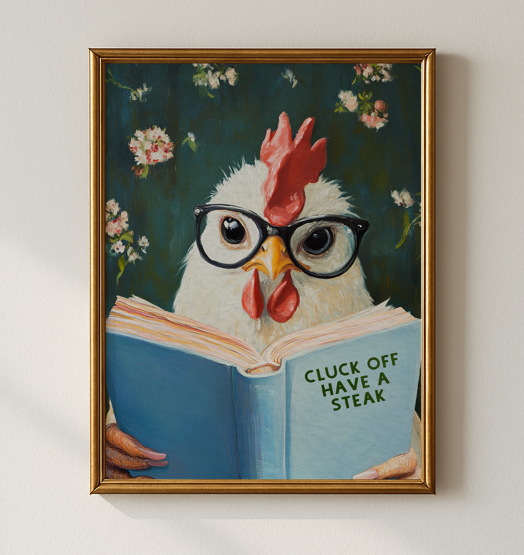 Funny Chicken Reading Book – Whimsical Kitchen Wall Art Print - Image 6 by RebelMod