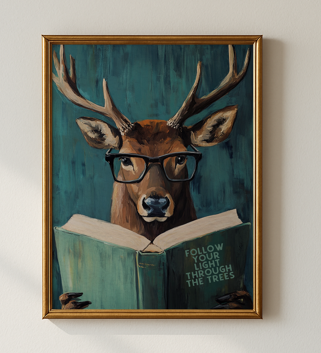 Whimsical Deer Reading Motivational Book – Funny Forest Wall Art Print - Image 6 by RebelMod