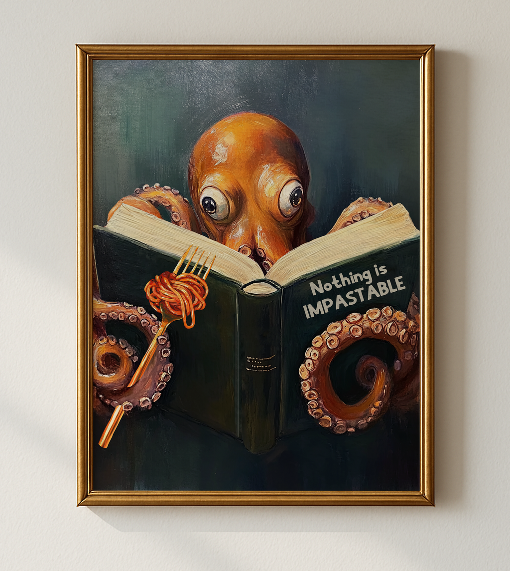 Whimsical Octopus Reading Book "Nothing is Impastable" - Motivational Kitchen Wall Art - Image 6 by RebelMod