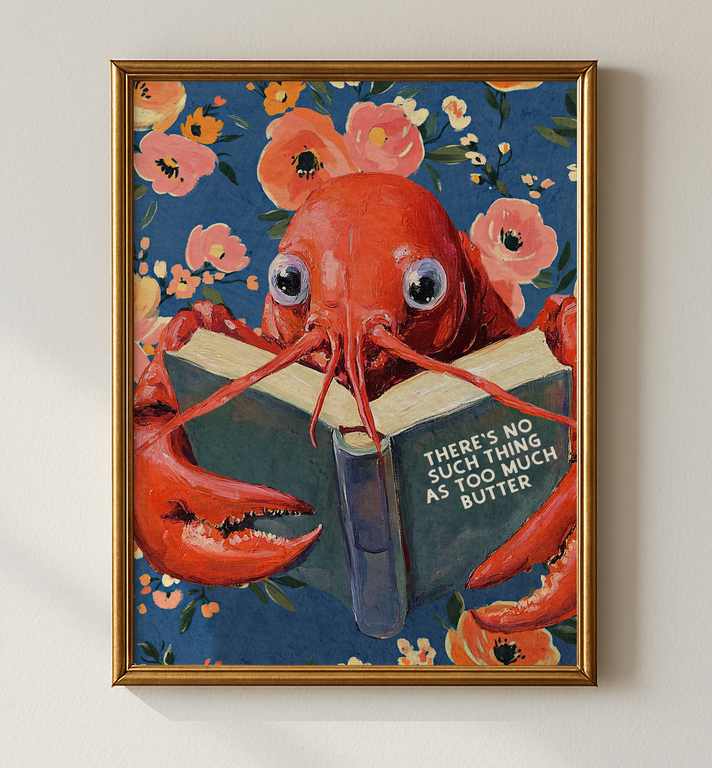 Whimsical Lobster Reading Recipe Book – Funny Kitchen Wall Art Print - Image 6 by RebelMod