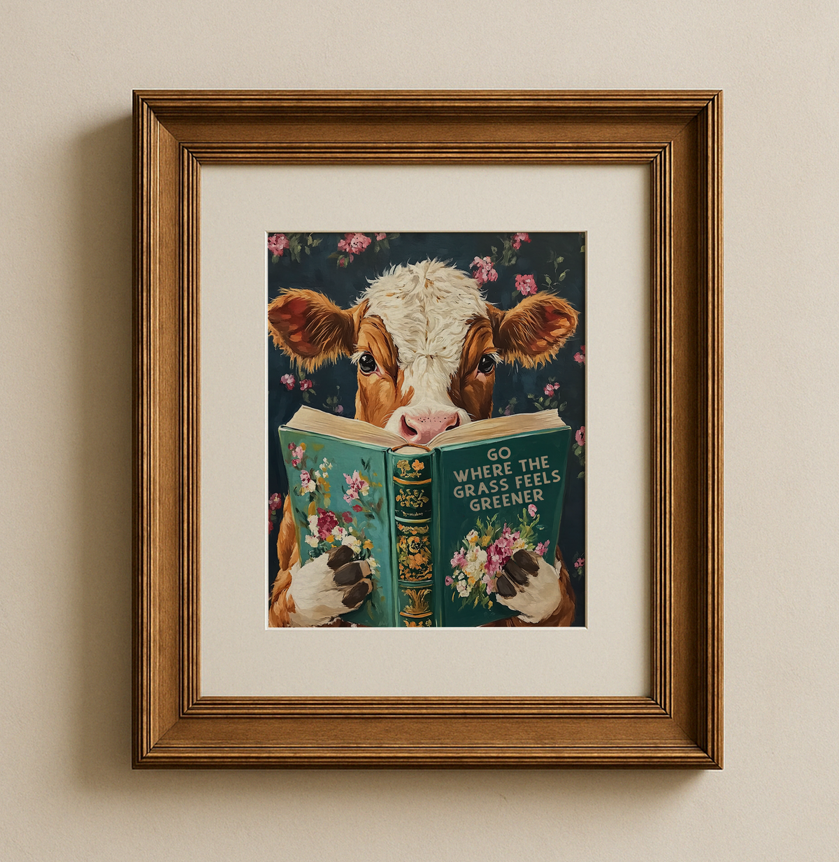 Whimsical Cow Reading Book – Funny Farm Kitchen Wall Art Print - Image 7 by RebelMod